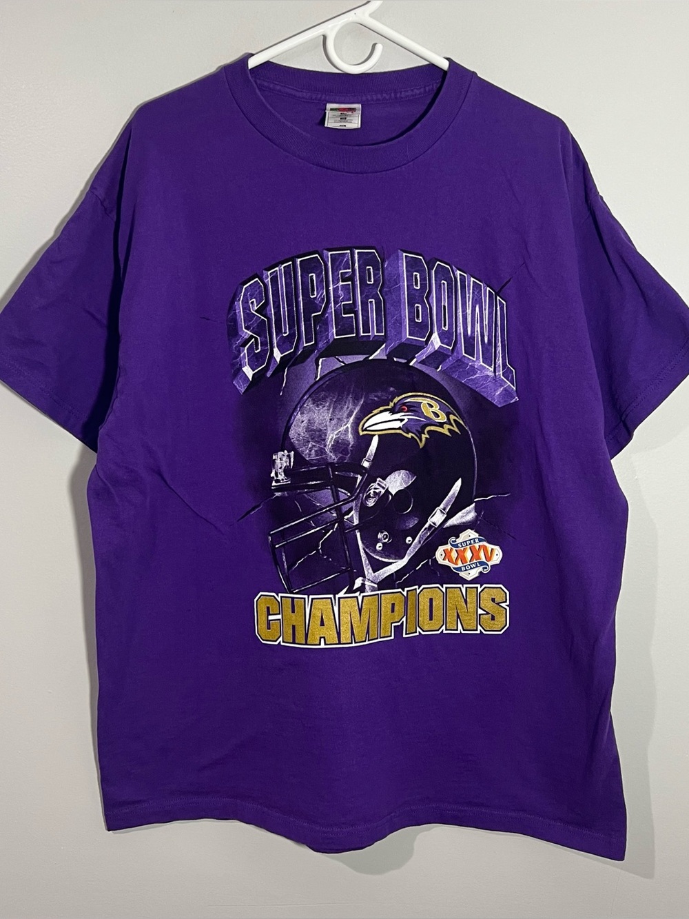 Vintage Baltimore Ravens Super Bowl XXXV 35 Short Sleeve Purple T-Shirt Mens XL